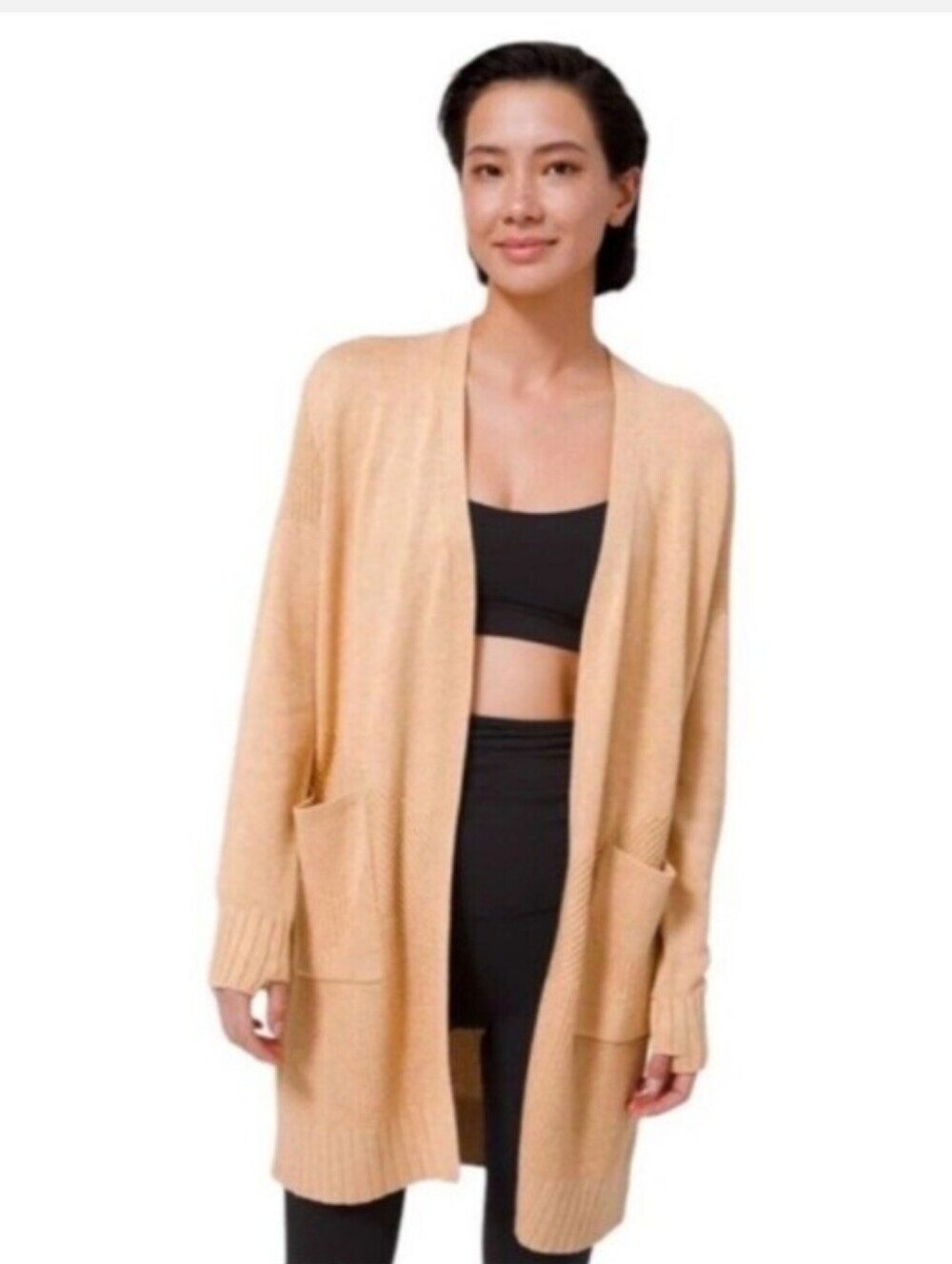 Lululemon Womens Sincerely Yours Wrap Sweater Ivory/Peach Knit Cashlu Medium EUC